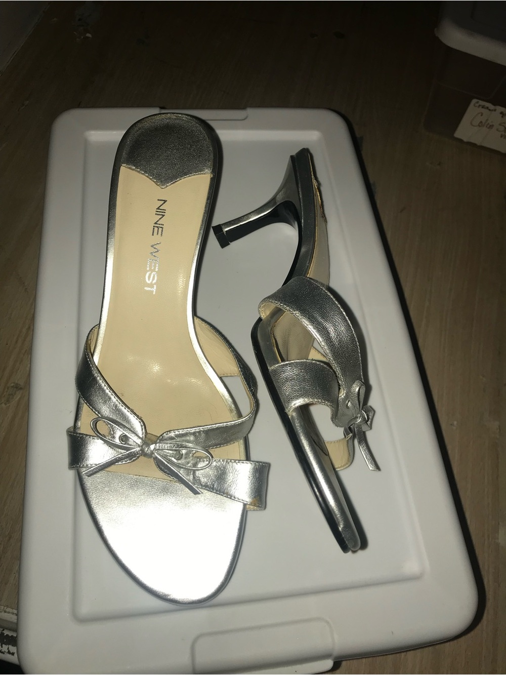 Nine West Silver Metallic Bow Mules